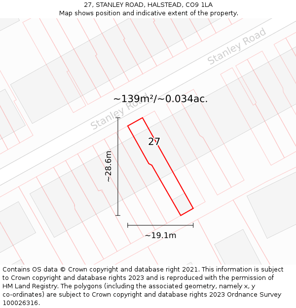 27, STANLEY ROAD, HALSTEAD, CO9 1LA: Plot and title map