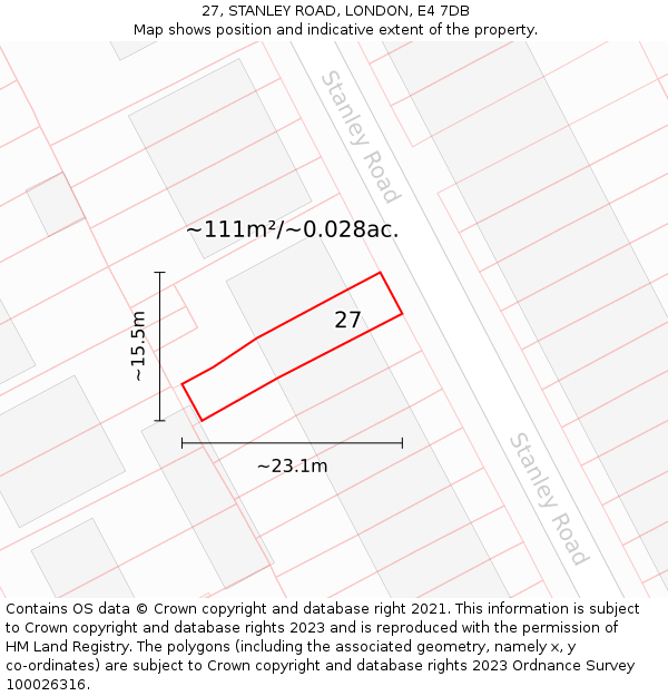 27, STANLEY ROAD, LONDON, E4 7DB: Plot and title map