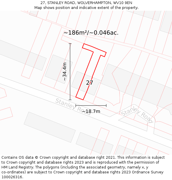 27, STANLEY ROAD, WOLVERHAMPTON, WV10 9EN: Plot and title map