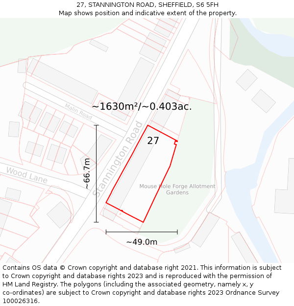 27, STANNINGTON ROAD, SHEFFIELD, S6 5FH: Plot and title map