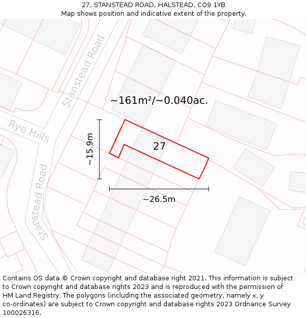 27, STANSTEAD ROAD, HALSTEAD, CO9 1YB: Plot and title map