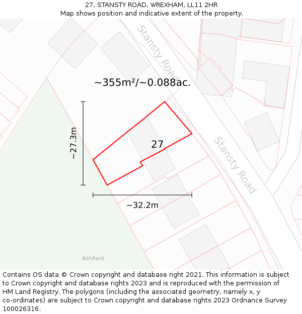 27, STANSTY ROAD, WREXHAM, LL11 2HR: Plot and title map