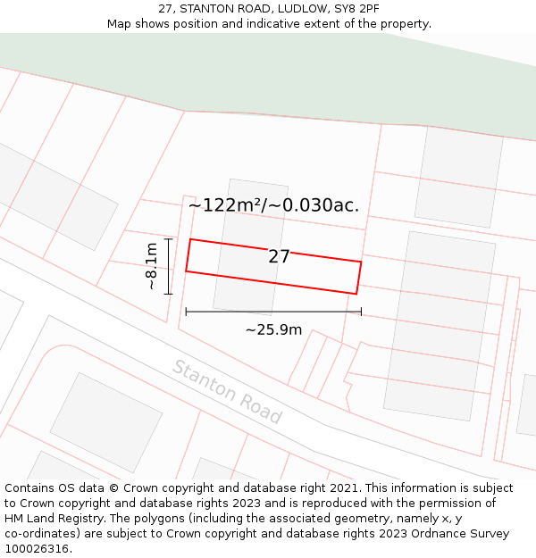 27, STANTON ROAD, LUDLOW, SY8 2PF: Plot and title map