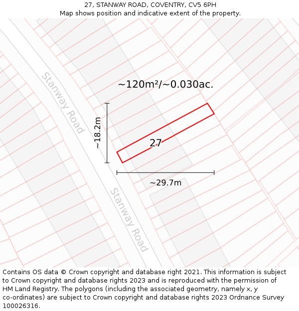 27, STANWAY ROAD, COVENTRY, CV5 6PH: Plot and title map