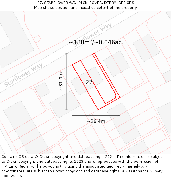 27, STARFLOWER WAY, MICKLEOVER, DERBY, DE3 0BS: Plot and title map
