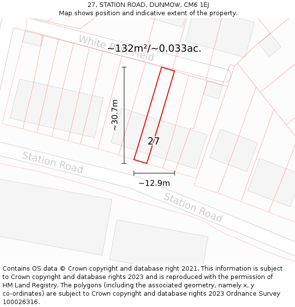 27, STATION ROAD, DUNMOW, CM6 1EJ: Plot and title map