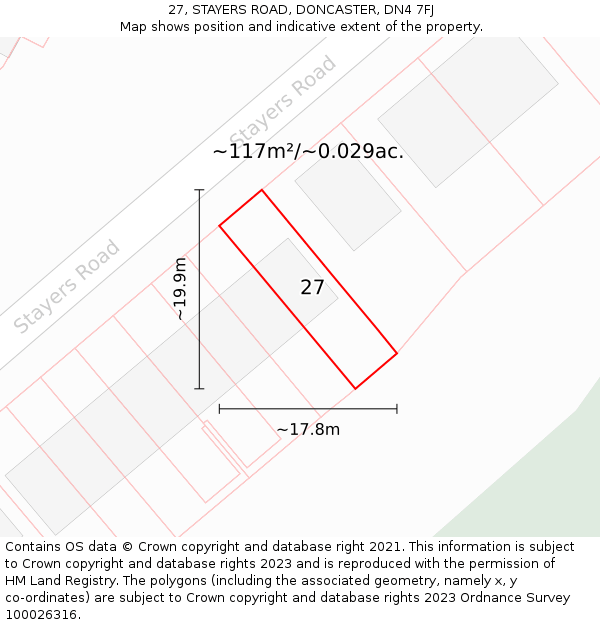 27, STAYERS ROAD, DONCASTER, DN4 7FJ: Plot and title map