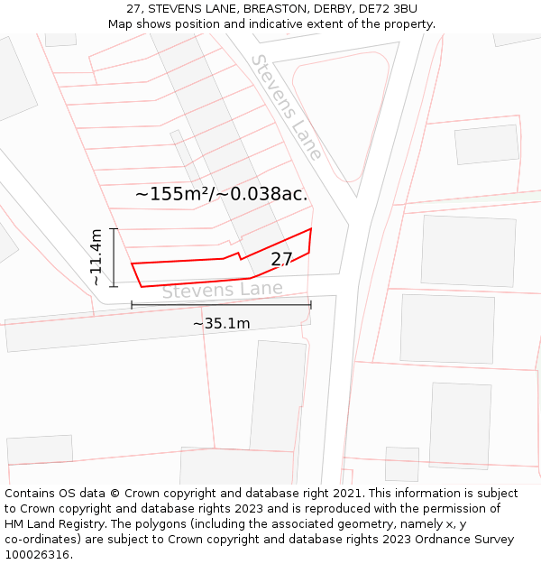 27, STEVENS LANE, BREASTON, DERBY, DE72 3BU: Plot and title map