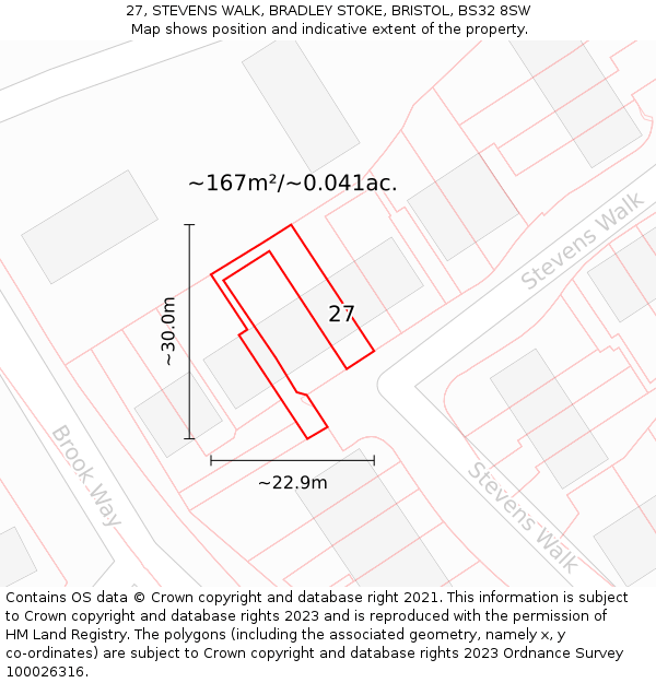 27, STEVENS WALK, BRADLEY STOKE, BRISTOL, BS32 8SW: Plot and title map
