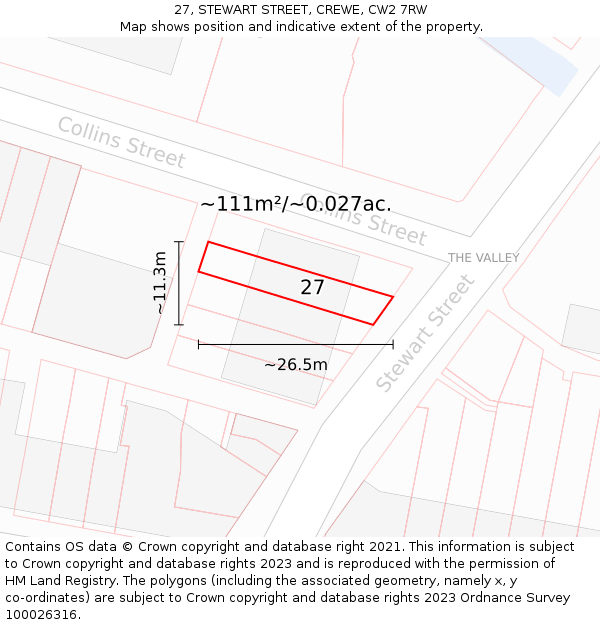 27, STEWART STREET, CREWE, CW2 7RW: Plot and title map