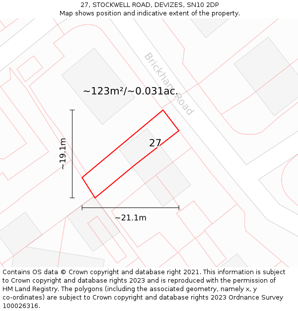 27, STOCKWELL ROAD, DEVIZES, SN10 2DP: Plot and title map