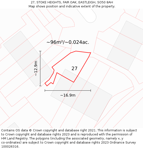 27, STOKE HEIGHTS, FAIR OAK, EASTLEIGH, SO50 8AH: Plot and title map