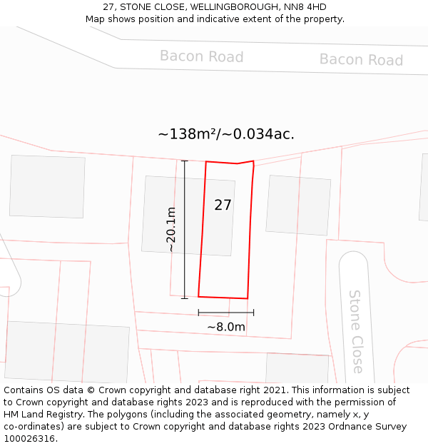 27, STONE CLOSE, WELLINGBOROUGH, NN8 4HD: Plot and title map