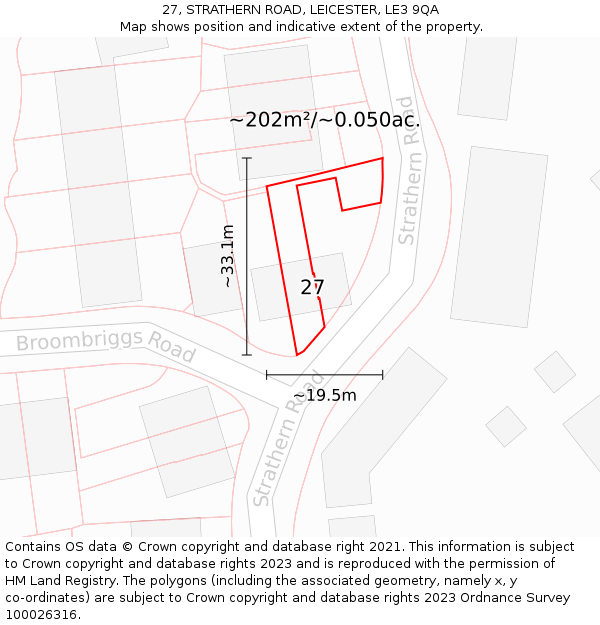 27, STRATHERN ROAD, LEICESTER, LE3 9QA: Plot and title map