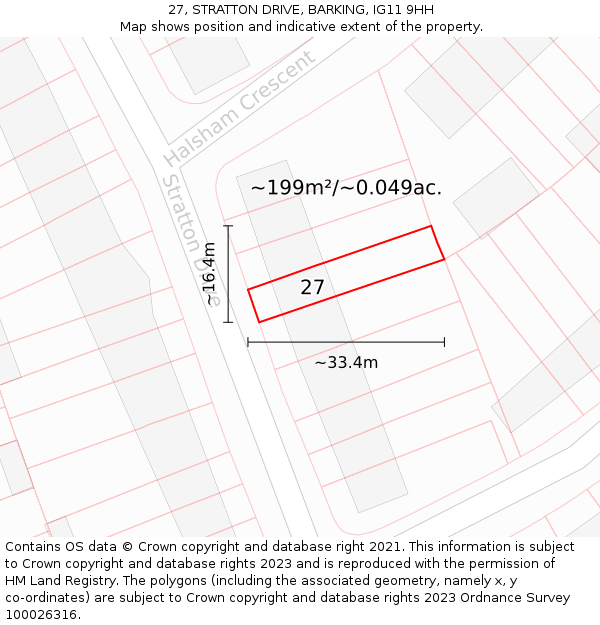 27, STRATTON DRIVE, BARKING, IG11 9HH: Plot and title map