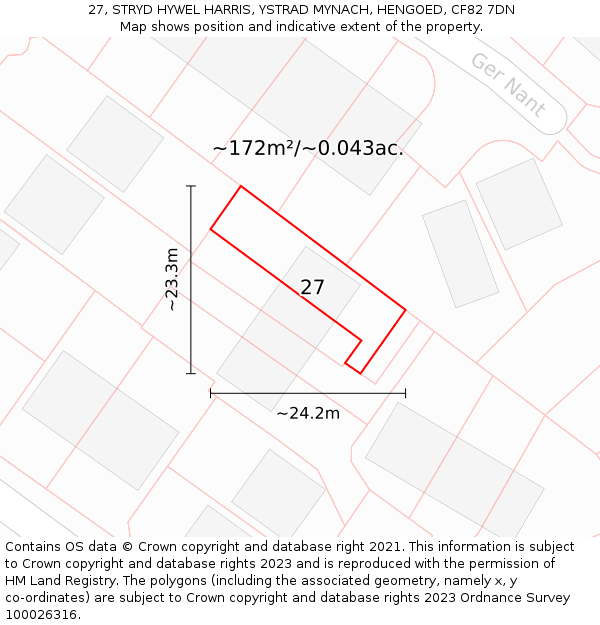 27, STRYD HYWEL HARRIS, YSTRAD MYNACH, HENGOED, CF82 7DN: Plot and title map