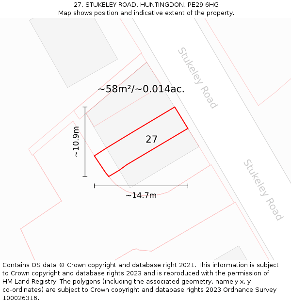27, STUKELEY ROAD, HUNTINGDON, PE29 6HG: Plot and title map
