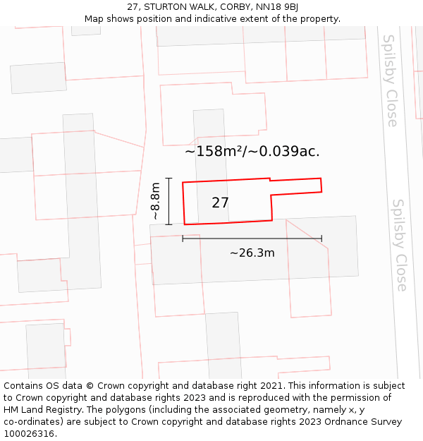 27, STURTON WALK, CORBY, NN18 9BJ: Plot and title map