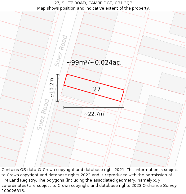 27, SUEZ ROAD, CAMBRIDGE, CB1 3QB: Plot and title map
