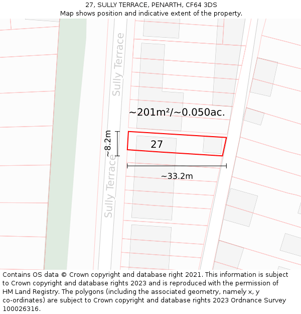 27, SULLY TERRACE, PENARTH, CF64 3DS: Plot and title map