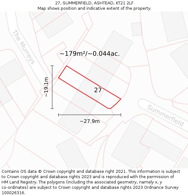 27, SUMMERFIELD, ASHTEAD, KT21 2LF: Plot and title map