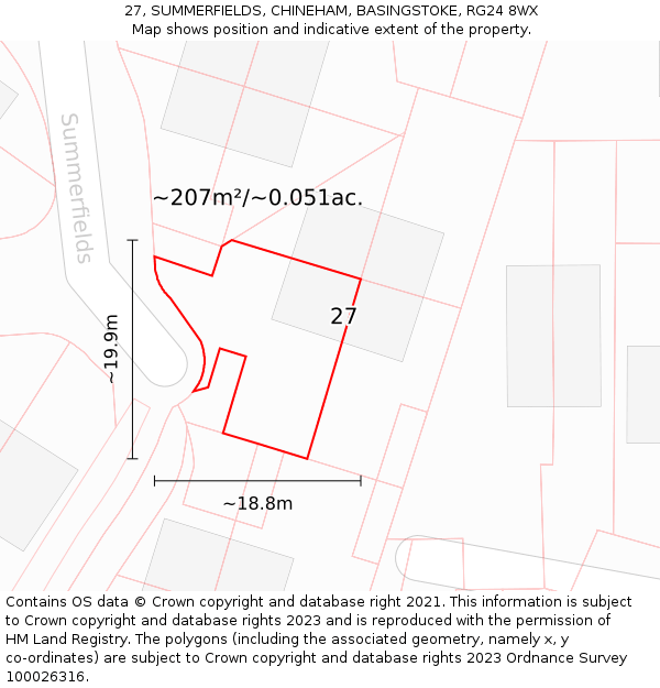 27, SUMMERFIELDS, CHINEHAM, BASINGSTOKE, RG24 8WX: Plot and title map