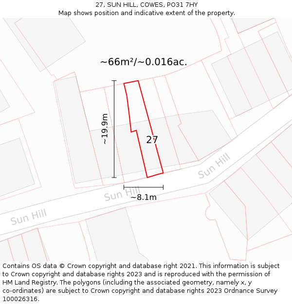 27, SUN HILL, COWES, PO31 7HY: Plot and title map