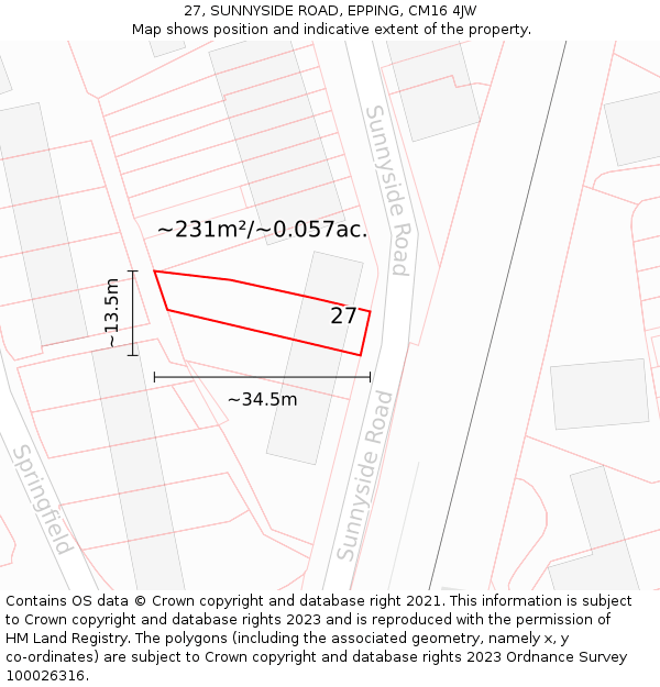 27, SUNNYSIDE ROAD, EPPING, CM16 4JW: Plot and title map