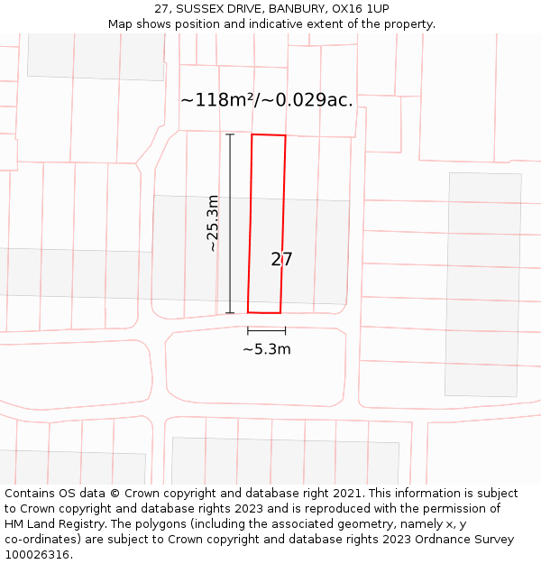 27, SUSSEX DRIVE, BANBURY, OX16 1UP: Plot and title map