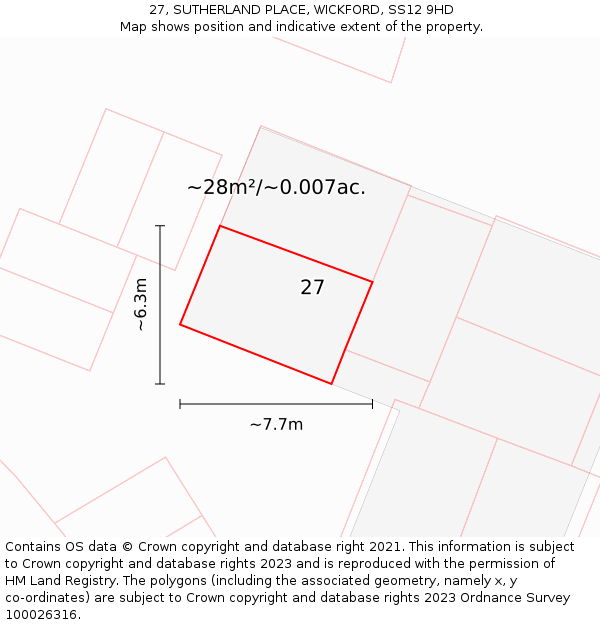 27, SUTHERLAND PLACE, WICKFORD, SS12 9HD: Plot and title map