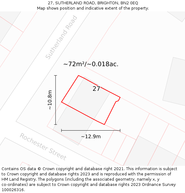 27, SUTHERLAND ROAD, BRIGHTON, BN2 0EQ: Plot and title map