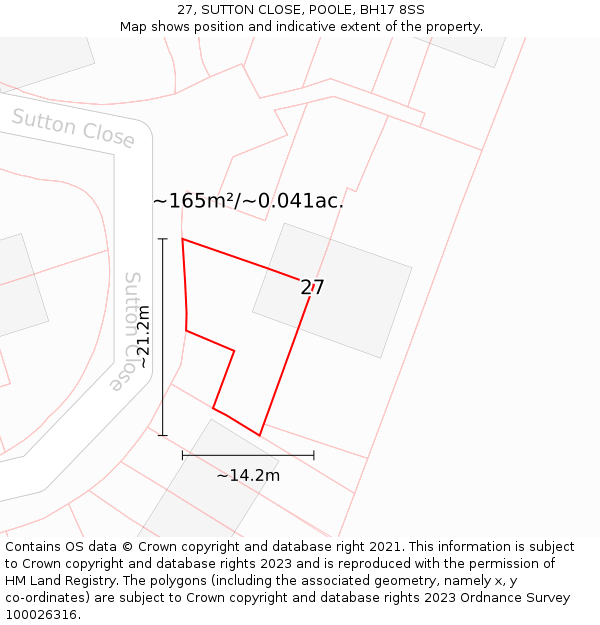 27, SUTTON CLOSE, POOLE, BH17 8SS: Plot and title map