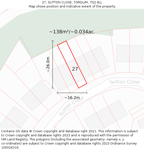 27, SUTTON CLOSE, TORQUAY, TQ2 8LL: Plot and title map