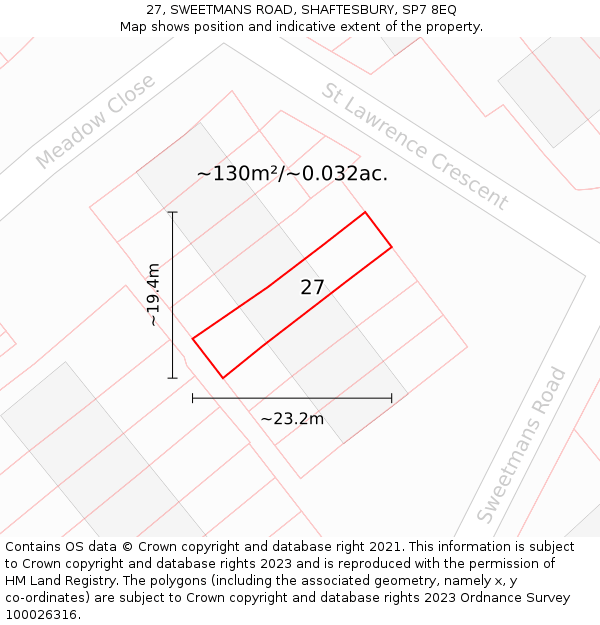 27, SWEETMANS ROAD, SHAFTESBURY, SP7 8EQ: Plot and title map
