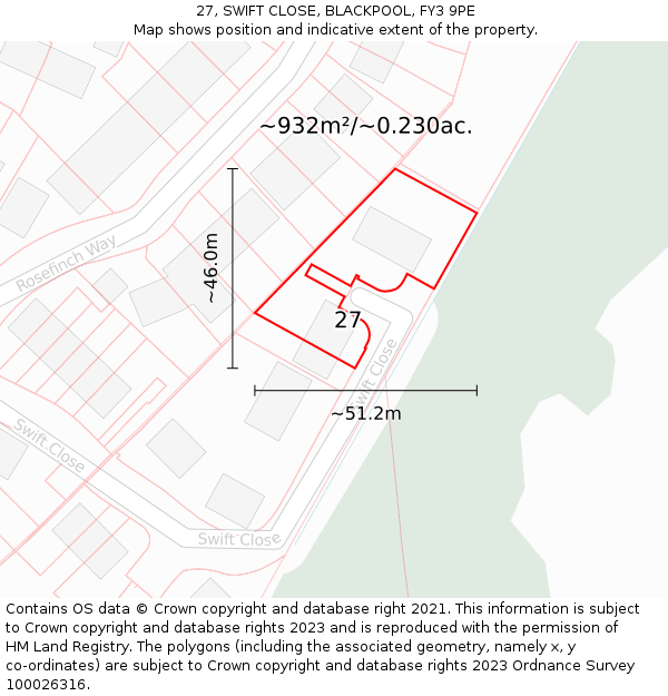 27, SWIFT CLOSE, BLACKPOOL, FY3 9PE: Plot and title map