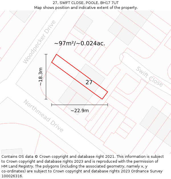 27, SWIFT CLOSE, POOLE, BH17 7UT: Plot and title map