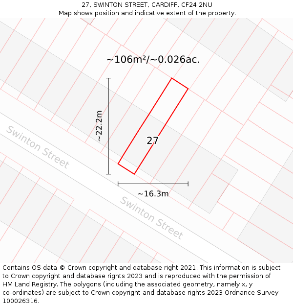 27, SWINTON STREET, CARDIFF, CF24 2NU: Plot and title map
