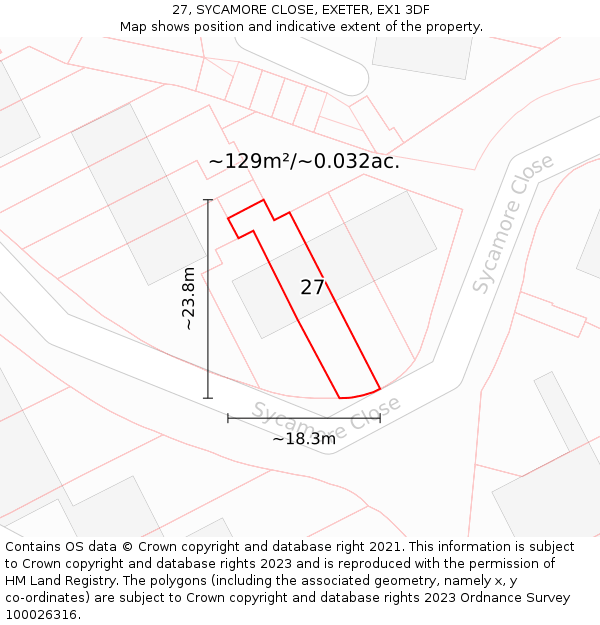 27, SYCAMORE CLOSE, EXETER, EX1 3DF: Plot and title map