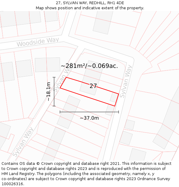 27, SYLVAN WAY, REDHILL, RH1 4DE: Plot and title map