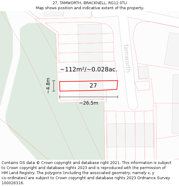 27, TAMWORTH, BRACKNELL, RG12 0TU: Plot and title map