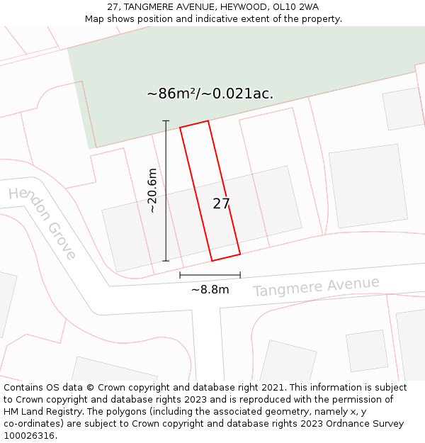 27, TANGMERE AVENUE, HEYWOOD, OL10 2WA: Plot and title map