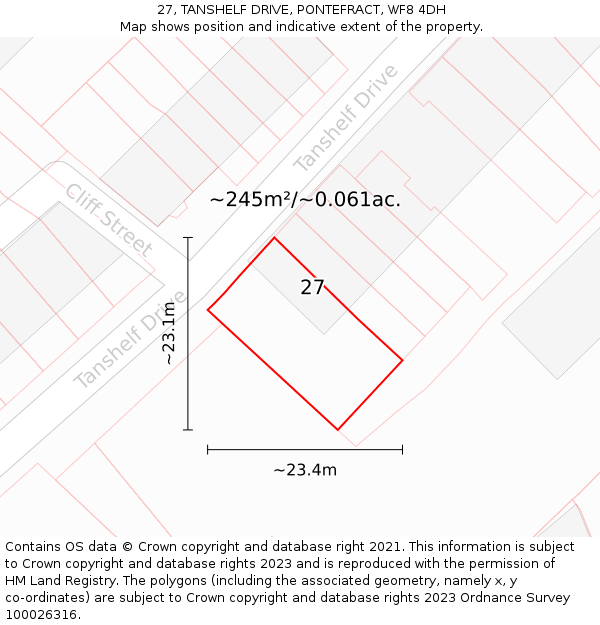 27, TANSHELF DRIVE, PONTEFRACT, WF8 4DH: Plot and title map