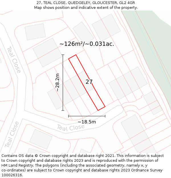27, TEAL CLOSE, QUEDGELEY, GLOUCESTER, GL2 4GR: Plot and title map
