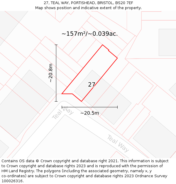 27, TEAL WAY, PORTISHEAD, BRISTOL, BS20 7EF: Plot and title map