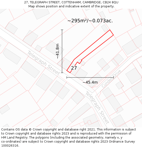 27, TELEGRAPH STREET, COTTENHAM, CAMBRIDGE, CB24 8QU: Plot and title map