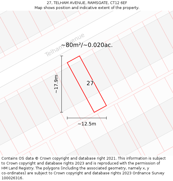 27, TELHAM AVENUE, RAMSGATE, CT12 6EF: Plot and title map
