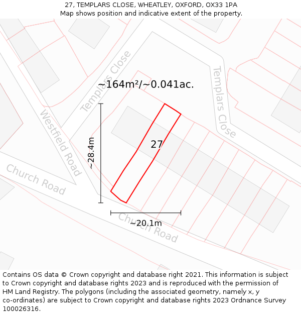 27, TEMPLARS CLOSE, WHEATLEY, OXFORD, OX33 1PA: Plot and title map