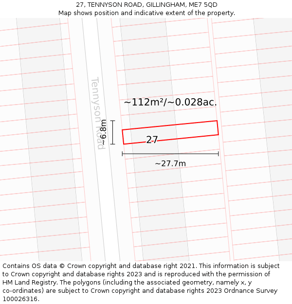 27, TENNYSON ROAD, GILLINGHAM, ME7 5QD: Plot and title map