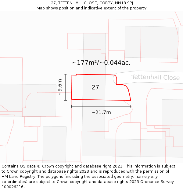 27, TETTENHALL CLOSE, CORBY, NN18 9PJ: Plot and title map