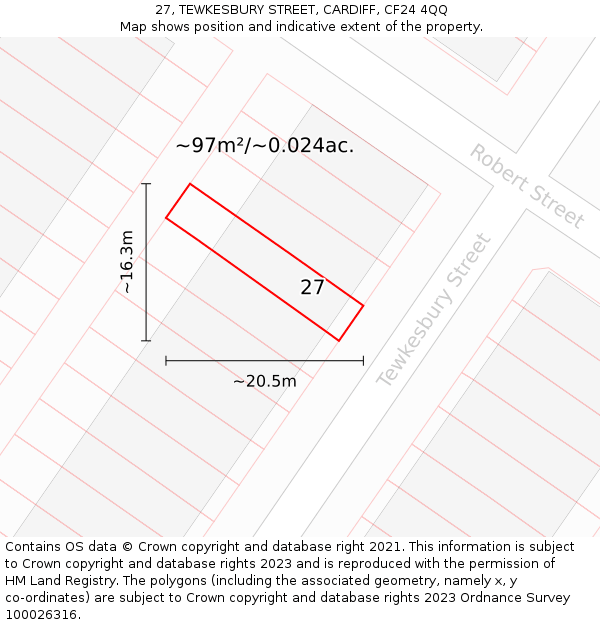 27, TEWKESBURY STREET, CARDIFF, CF24 4QQ: Plot and title map